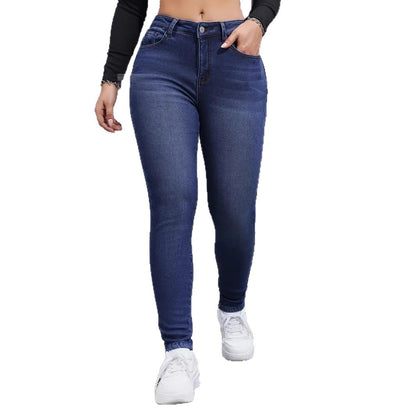 Autumn And Winter Brushed Womenswear Elastic Skinny Jeans,Button closure,Solid color,casual style,