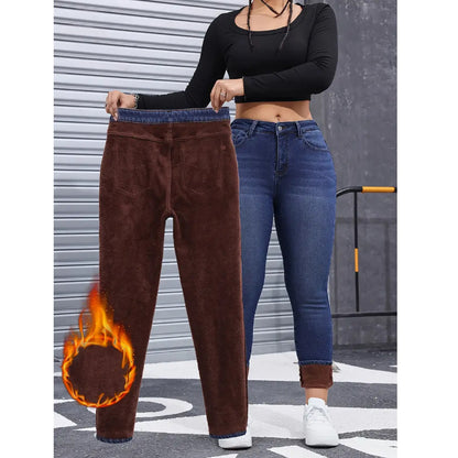 Autumn And Winter Brushed Womenswear Elastic Skinny Jeans,Button closure,Solid color,casual style,